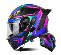 Bluetooth Modular Motorcycle Helmet with Tail ECE Approved Flip Up Front Helmets Dual Visors Full Face Integrated Helmet with Dual Speaker Microphone for Adults Men Women 55-64CM