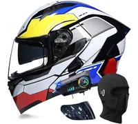 Bluetooth Modular Motorcycle Helmets, DOT Approved Flip Up Full Face Motorcycle Dual Visor Helmet, with Dual Speakers and Microphone(C5,L(59~60cm))
