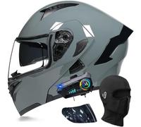 Bluetooth Modular Motorcycle Helmets, DOT Approved Flip Up Full Face Motorcycle Dual Visor Helmet, with Dual Speakers and Microphone(C9,L(59~60cm))