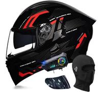 Bluetooth Modular Motorcycle Helmets, DOT Approved Flip Up Full Face Motorcycle Dual Visor Helmet, with Dual Speakers and Microphone(C6,M(57~58cm))