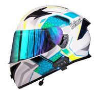 Bluetooth Motorbike Full Face Helmets Retro Integrated Motorcycle Helmet ECEDOT Approved Built-In Dual Speaker Microphone Crash Motocross Helmets for Adults Men Women M,L:59-60CM
