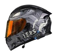 Bluetooth Motorbike Full Face Helmets Retro Integrated Motorcycle Helmet ECEDOT Approved Built-In Dual Speaker Microphone Crash Motocross Helmets for Adults Men Women P,XL:61-62CM