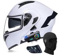 Bluetooth Motorcycle Helmet, DOT/ECE Approved Full Face Flip Up Anti-Fog Double Visor Helmet Built-in Dual Speaker for Adults Men Women(C7,L(59~60cm))