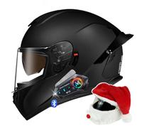 Bluetooth Motorcycle Helmets ECE 22.06 Approved, Full Face Dual Visor Bluetooth Motorcycle Helmets with Dual Speakers, for Adult Men Women, Highway Travel Scooter Road Motorcycle (A, XL 61~62CM)