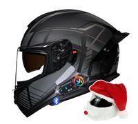 Bluetooth Motorcycle Helmets ECE 22.06 Approved, Full Face Dual Visor Bluetooth Motorcycle Helmets with Dual Speakers, for Adult Men Women, Highway Travel Scooter Road Motorcycle (C, XL 61~62CM)