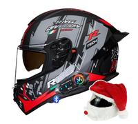 Bluetooth Motorcycle Helmets ECE 22.06 Approved, Full Face Dual Visor Bluetooth Motorcycle Helmets with Dual Speakers, for Adult Men Women, Highway Travel Scooter Road Motorcycle (D, XL 61~62CM)