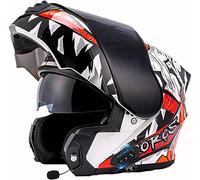 Bluetooth Motorcycle Helmets Male Visor Full Face Helmet Double Lens Flip Up Anti-Fog Helmet Full Face Motorcycle Helmet with Removable Visor DOT Certified F,4XL=66-67CM