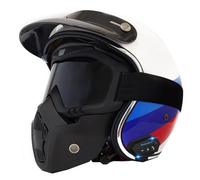 Bluetooth Motorcycle Open-Face Helmets Avce Goggles and Face Mask Retro Motorbike Half Helmet ECEDOT Approved Built-In Speakers Can Respond Automatically for Adults Unisex B,S:55-56CM