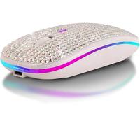 Bluetooth Mouse, Bling Dazzling 2.4GHz Rechargeable Wireless Mouse Slim Mouse with USB Receiver, Compatible with Notebook, PC, Laptop, Computer, MacBook, Great Present idea for Her (White)