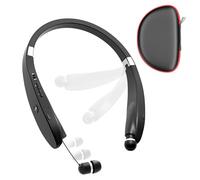 Bluetooth Neckband Headphones, Dpvisn Foldable Wireless Lightweight Neck Headset with Retractable Earbuds, Noise Cancelling Sweatproof Stereo Earphones with Mic & Carrying Case (Black)