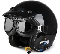 Bluetooth Open Face Helmet Vintage German Motorcycle Half Helmets Motorcycle Helmet for Men and Women ECE/DOT Approved Low Profile Retro Motorbike Open Face Helmet, Quick Release 4,XL