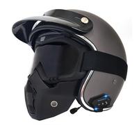Bluetooth Open-Face Motorbike Helmets Four Seasons Motorcycle Half Helmet Retro Crash Scooter Helmets Avce Goggles ECEDOT Approved Built-In Dual Speaker Microphone Unisex I,XXL:63-64CM