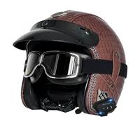 Bluetooth Open Face Motorbike Helmets Retro Style Motorcycle Half Helmet with Goggles ECEDOT Approved Crash Jet Helmets Adults Men Women Built-In Headphones and Microphone Q,M:57-58CM