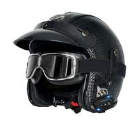 Bluetooth Open Face Motorbike Helmets Retro Style Motorcycle Half Helmet with Goggles ECEDOT Approved Crash Jet Helmets Adults Men Women Built-In Headphones and Microphone D,M:57-58CM