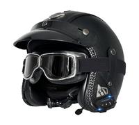 Bluetooth Open Face Motorbike Helmets Retro Style Motorcycle Half Helmet with Goggles ECEDOT Approved Crash Jet Helmets Adults Men Women Built-In Headphones and Microphone B,M:57-58CM