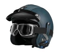 Bluetooth Open Face Motorbike Helmets Retro Style Motorcycle Half Helmet with Goggles ECEDOT Approved Crash Jet Helmets Adults Men Women Built-In Headphones and Microphone P,M:57-58CM