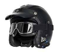 Bluetooth Open Face Motorbike Helmets Retro Style Motorcycle Half Helmet with Goggles ECEDOT Approved Crash Jet Helmets Adults Men Women Built-In Headphones and Microphone F,XXL:63-64CM