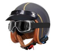 Bluetooth Open Face Motorbike Helmets Vintage Motorcycle Jet Half Helmet Retro 3/4 Scooter Helmets DOTECE Approved with Goggles With Speaker and Microphone Adults Unisex X,XL:61-62CM