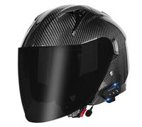 Bluetooth Open Face Motorcycle Half Helmet DOTECE Approved Carbon Fiber Motorbike Crash Helmets with Sun Visor Vintage Jet for Adults Men Women with Speaker and Microphone D,M:57-58CM