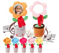 Bluetooth Personalised Singing Sunflower Toy with Custom Face - Dancing Flower with Scarf - Interactive Plush with Voice Recording Christmas Birthday Gift (Pink)