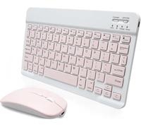 Bluetooth Pink Keyboard and Mouse Set for iPad Tablet Laptops, Rechargeable Wireless Universal Ultra Slim Mute Tablet Portable Travel Office Computer Keyboard for iOS Android Windows, UK Layout