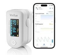 Bluetooth Pulsoximeter, Oxygen Saturation Meter, Oxygen Monitoring, SP O2 and Heart Rate Monitor, Fingertip Monitor with App, Portable and Lightweight with Batteries, White