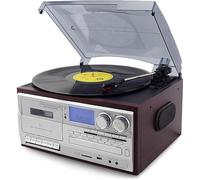 Bluetooth Record Player, 3-Speed Vintage Turntable with Built-in Speakers, CD Player, Supports Vinyl, CD, Cassette, Radio, USB, SD for Streaming and Home Audio