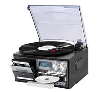 Bluetooth Record Player, 3-Speed Vinyl Turntable with Built-in Speakers, CD and Cassette Player, Dust Cover - Perfect for Home and Vintage Music Lovers