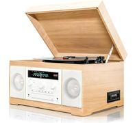 Bluetooth Record Player CD & Cassette Player with Radio and Tape Functionality, Supports AUXIN Audio Input and Headphone Function for Music, News, Drama