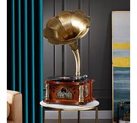 Bluetooth Record Player, Vintage Classic Gramophone with Stereo Speakers, FM, AUX, USB Output, 33/45/78 RPM, Bluetooth 4.2