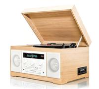 Bluetooth Record Player with CD and Cassette Playback, AM/FM Radio, Audio Input/Output, Headphone Function for Music, News, and Drama