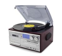 Bluetooth Record Player with CD Player, AM/FM Radio, 3 Speed Turntable for 7, 10, and 12 Vinyl Records, Built-in Speakers