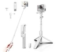 Bluetooth Selfie Stick Tripod, White Extendable Phone Stand with Wireless Remote, Foldable Portable Monopod Compatible with iPhone, Android Smartphones, Travel, Vlogging, Photography and Video