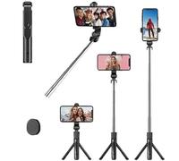 Bluetooth Selfie Stick Tripod with Wireless Remote, Telescopic & Extendable Monopod Phone Holder, Adjustable Angle for iPhone & Android, Lightweight 27.5 Inch for Vlogging & Live Streaming