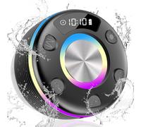 Bluetooth Shower Speaker, Portable Bluetooth Speaker with 360° Surround Sound, RGB Lights, Built-in Mic, IPX7 Waterproof Wireless Speaker with Suction Cup for Party/Outdoor/Bathroom/Travel Deep Black