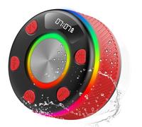 Bluetooth Shower Speaker, Portable Speakers Bluetooth 5.3 with HD Sound, IPX7 Waterproof, Colorful RGB Light/LED Display/Shower Radio/Hands-Free Call/Suction Cup, Perfect for Bathroom Sing-Along, Red