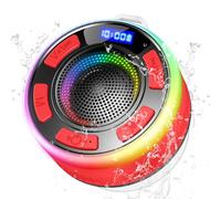 Bluetooth Shower Speaker, Portable Wireless Speaker IP7 Waterproof Speaker 360° Surround Sound, Bulit-in Mic, LED Light, Bathroom Speaker with Suction Cup for Bathroom, Party, Outdoor, Travel, Red