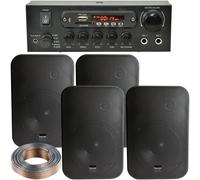 Bluetooth Sound System 4x Black 200W Wall Speakers - 2 Channel Stereo Amplifier Loops Black One Size