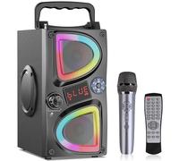 Bluetooth Speaker, 60W(Peak) Wireless Portable Small Home Party Speakers with Double Subwoofer Deep Bass, Microphone, FM Radio, Lights, Remote, 80dB Loud Stereo Sound Boombox for Outdoor Camping Gifts