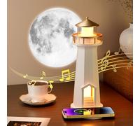 Bluetooth Speaker, Speakers Wireless Bluetooth, Lighthouse Lamp,Lighthouse Decoration, Moon Projection Lighthouses Lamp, Supports Wireless Charging For Mobile Phones (Wireless Charging Music Edition)