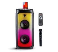 Bluetooth Speaker with Microphone - Music Box with Mood Lighting - Party Box and Karaoke Microphone - Soundboks with Bluetooth, AUX and USB Inputs - Easy to Carry with Handle - Black