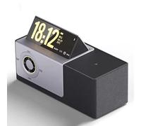 Bluetooth Speaker with Wireless Charging Night Light and Desktop Clock - 5-Inch Flip Screen with Floating Lyrics for Home, Hiking, and Parties