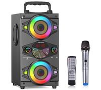 Bluetooth Speakers, 60W Portable Wireless Loud Outdoor Home Party Bluetooth Speaker with Subwoofer, FM Radio, LED Colorful Lights, Microphone, Remote and Big Powerful Stereo Deep Bass Sound Boombox