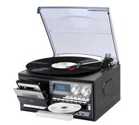 Bluetooth Turntable Vinyl Record Player with Built-in Speakers, 3 Speed, Retro Design, CD & Cassette Player, Dust Cover for Home Entertainment