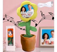 Bluetooth version Personalised Singing Sunflower Toy with Custom Face - USB Rechargeable Dancing Plush with Voice Recording - Interactive Educational Toy,Gift box bag (Yellow)