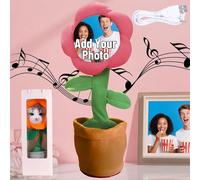 Bluetooth version Personalised Singing Sunflower Toy with Custom Face - USB Rechargeable Dancing Plush with Voice Recording - Interactive Educational Toy,Gift box bag (Pink)