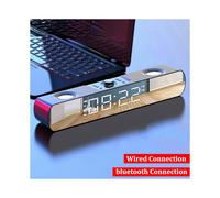 (bluetooth version white) Bluetooth 5.0 Speaker Stereo Subwoofer Bass Four-Units Noise Reduction FM Radio TF Card AUX-In Alarm Clock 1500mAh LED Mirror Display Soundbar