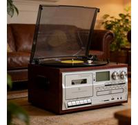 Bluetooth Vinyl Record Player Turntable with Built-in Speakers, 3 Speed, CD/Cassette Play, AM/FM Radio, USB Recorder, Aux-in/RCA for Home Music Lovers