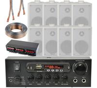 Bluetooth Wall Speaker Kit 4 Zone Stereo Amp & 8x White Wall Background Music