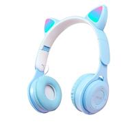 Bluetooth Wireless Headphones, Head-mounted Headse, Foldable Earphones,LED Light Up Cat Ear Shaped Headphones, Over Ear Headphones Stereo with Soft Earmuffs for Phone/PC/TV/Tablet (Blue)